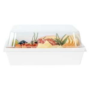 Grand plateau alimentaire jetable en papier kraft pour fruits, sushis et salades, avec revêtement UV et couvercle transparent - Product Image 2