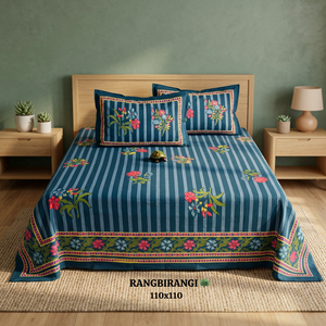 Parure de lit en coton très demandée, imprimée par décharge, avec taies d'oreiller, style Jaipur, pour usage domestique et hôtelier - Product Image 2