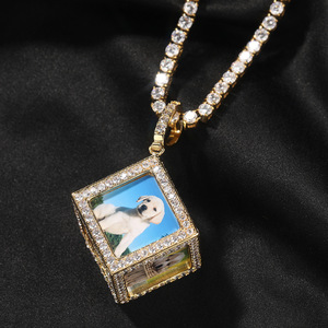 Collier avec pendentif <span class=keywords><strong>cube</strong></span> personnalisé en zircon, photo de famille, portrait personnalisé, 6 photos, bijoux, colliers vierges pour sublimation - Product Image 6