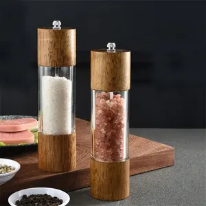 Style populaire 8 pouces manuel acrylique et en bois moulin à poivre moulin à épices ensemble de moulin à sel