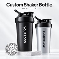 Bouteille de shaker à protéines en plastique avec logo personnalisé, boule de mélange intégrée, anti-fuite, pour la salle de sport, la remise en forme et les sports