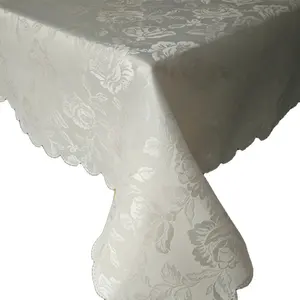 China top supplier of home textile table cloths with 100 polyester jacquard design of white color for 150gsm
