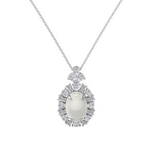 Dylam <b>Top</b> High Fine Jewelry Supplier 925 Sterling <b>Silver</b> 5A Cubic Zirconia White Chalcedony Pendant Necklace for Women Dress up - Product Image 1