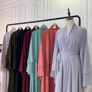 1875# New Arrival Solid Color Abaya Dubai Fashion Women Muslim Cardigan Double Chiffon Islamic Modest Clothing Adults Support - Product Image 2