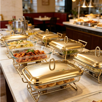 Chauffe-Plat de Luxe pour Traiteur, Ensemble Buffet Moderne Doré 2L/3L Alimenté au Carburant