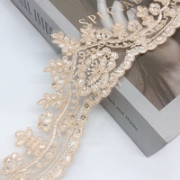 9cm Hauteur Floral Brodé Cordon Rose Maille Dentelle Garniture Avec Paillettes En Gros