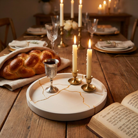 Plateau en béton Kintsugi fait main avec lignes craquelées dorées, style moderne Judaica, pour bougie Kiddush de Shabbat, rituel juif, décoration intérieure, mariage, Diwali