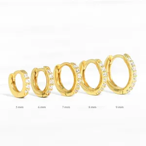 Fashion 925 Sterling Silver Simple Cz Diamond Round Multiple Size 18k Gold Plated Hoop Earrings For Women Fine Jewelry