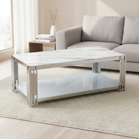 Table basse en acier inoxydable avec plateau en pierre frittée, pieds multi-lattes verticaux, pour salon de luxe – Choix de Valeur