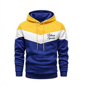 Sudadera con Capucha para Hombre Tribon Sports, Diseño Color Block con Logo Estampado, Corte Regular, Estilo Deportivo Otoñal, Azul, Amarillo, Blanco - Product Image 1
