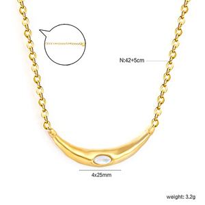 Collar de Acero Inoxidable con Colgante de Barra Curva Chapado en Oro de 18K, Incrustaciones de Perlas, Estilo Minimalista para Mujer - Product Image 2