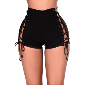 Shorts Casuales de Cintura Media para Mujer, Color Sólido, con Cordones, Ajustados, Transpirables, Estilo Urbano, Tallas Grandes - Product Image 1