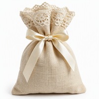 Sacs cadeaux de mariage en jute légers et écologiques avec dentelle et ruban de satin, personnalisables avec logo, vente en gros