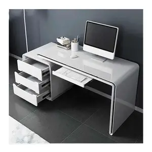 โต๊ะคอมพิวเตอร์มุมสูงสีขาวมันวาวแบบทันสมัยพร้อมลิ้นชักทำจากไม้ MDF - Product Image 1