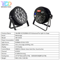 4 Focos LED RGBWA UV Slim Par de 18W DMX512 de Aluminio IP33 6 en 1 para DJ, Discoteca, Efecto Wash, Iluminación Profesional para Escenarios y Parques Temáticos