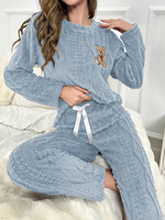 Pyjama d'hiver pour femme en flanelle douce et tricotée, confortable, respirant, à taille élastique, manches longues