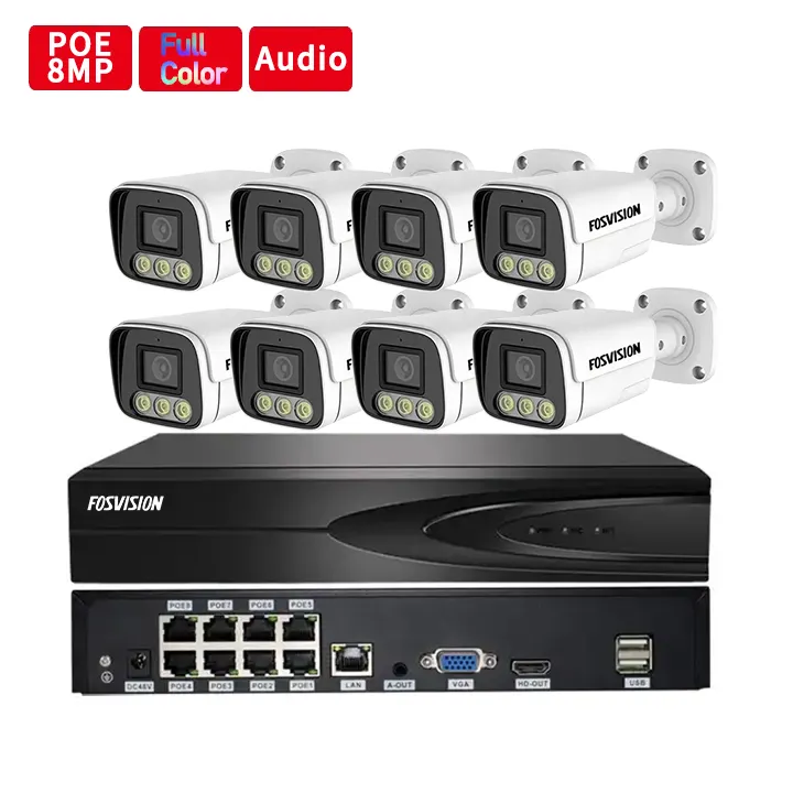 Fos vision HD-Video überwachung 8-Megapixel-Ip-Poe-Kamerasystem 8-Kanal-Poe-Nvr-Kamera-Kit 8-Kanal-Nvr-Heim-Sicherheits-CCTV-System