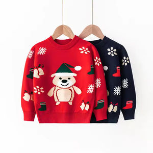 Pull de Noël à col rond pour enfants, motif jacquard dinosaure en coton chaud pour garçons et filles en automne - Product Image 1
