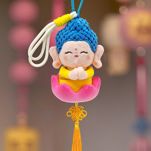 Porte-clés en peluche Bouddha Maitreya 15 cm, poupée en peluche douce, pendentif Lotus pour sac ou décoration de voiture - Product Image 2