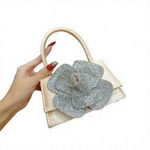 New Ladies Celebrity Shiny Rhinestone Rose Flower <b>Small</b> Square Polyester Evening <b>Handbag</b> Tanjing - Product Image 1