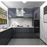 Balancier de cuisine en forme de u, armoire de cuisine modulaire, bon marché, blanc et gris