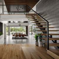 Escalier moderne personnalisé en bois massif et acier inoxydable avec espacement adaptable pour usage intérieur dans une villa