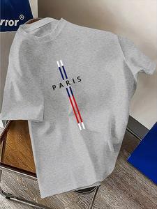 T-shirt d'été pour homme en coton non tissé antibactérien, coupe décontractée, grande taille, imprimé lettres <span class=keywords><strong>Paris</strong></span>, col rond, manches courtes - Product Image 5