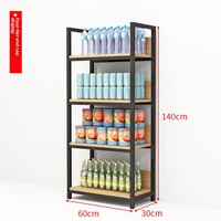 Étagères de supermarché, présentoirs multi-niveaux en acier et bois, tables îlots, comptoirs de snacks pour magasins de proximité