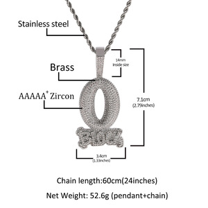 Collana con Ciondolo Personalizzato a Forma di Lettera O BLOCK, Gioielli Hip Hop alla Moda con Zirconi Cubici, per Uomo e Donna - Product Image 3
