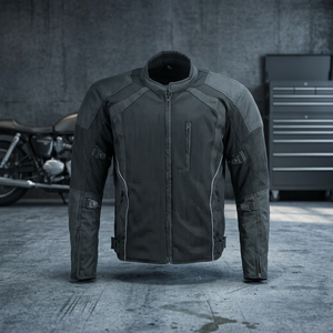 เสื้อแจ็คเก็ตมอเตอร์ไซค์สำหรับผู้ชาย รุ่นพรีเมียม OEM สีดำเคลือบผิว ระบายอากาศได้ดี ไซส์ใหญ่ คอตั้ง ซิปหน้า หนังวัว สำหรับฤดูร้อน - Product Image 3