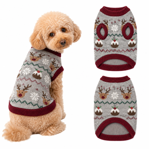 Suéter Tejido a Mano de Alta Gama para Perros, Chaleco sin Mangas con Estampado Navideño de Reno y Copo de Nieve, Cálido para Invierno, para Perros Pequeños y Gatos - Product Image 1