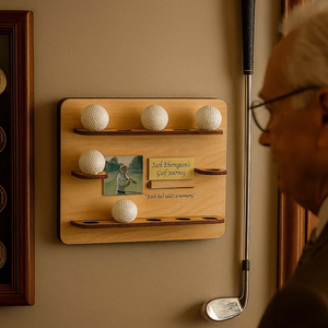 رف خشبي مخصص لعرض كرات الجولف مع صورة، هدية خشبية لعيد الأب لحفظ الذكريات، رف تذكاري للاعبي الجولف - Product Image 6