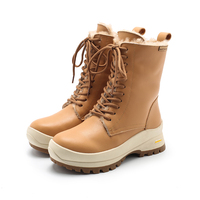Bottes en cuir véritable marron pour femmes, doublées de fourrure, chaussures décontractées chaudes à tige haute pour l'hiver, chaussures élégantes pour femmes