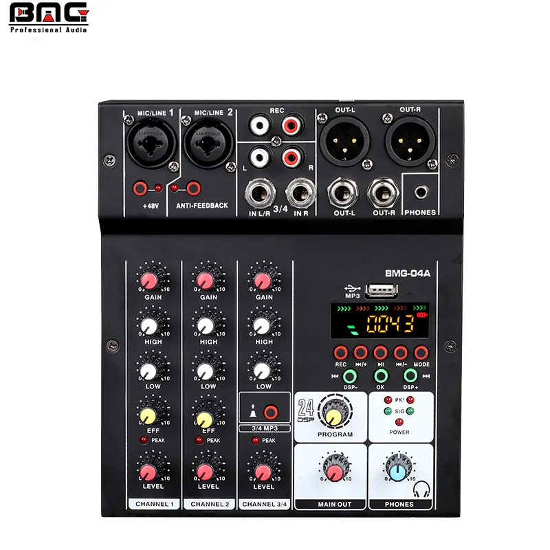 BMG 24 DSP Konsol Pencampur Audio, Mixer Audio Suara Bluetooth Usb 5V Catu Daya Bus Usb dan Pengisi Daya Ponsel