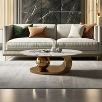 Meubles de salon de luxe Nodric, table basse ronde moderne en acier inoxydable avec plateau en marbre ardoise et métal doré pour usage hôtelier