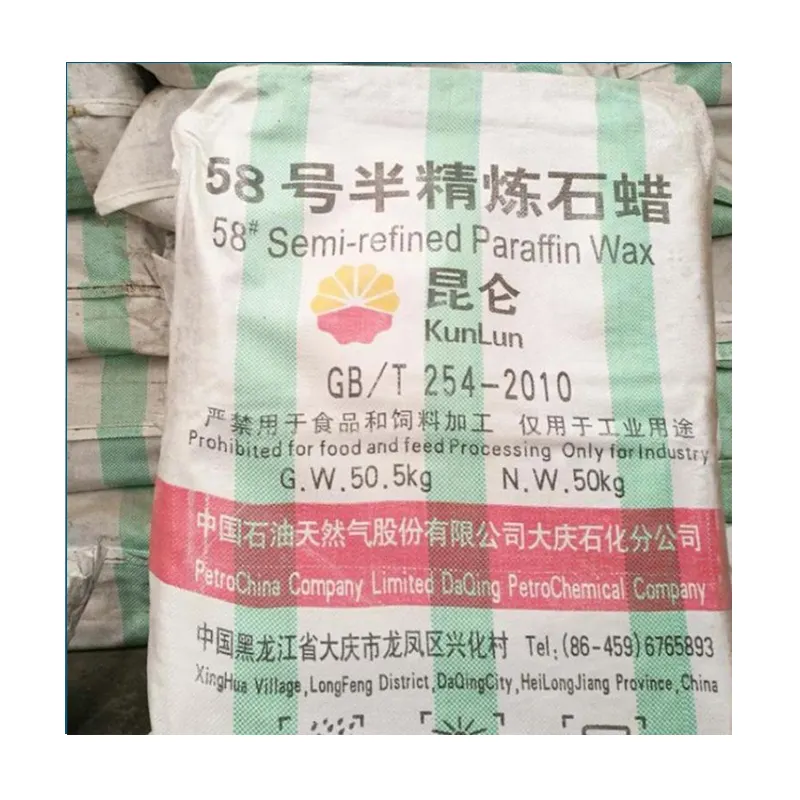 Großhandel China Daqing Kunlun halb raffiniertes Paraffin wachs 58 für Wachspapier