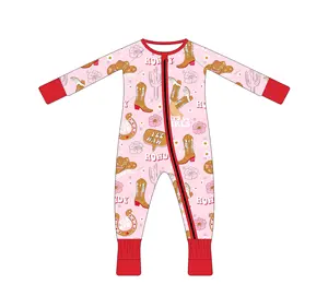 2023 design baby boy girl Bamboo Fabric cowboy pattern Long Sleeve O-Neck Zip Way Romper custom size Unisex Infant Onesie Pajama