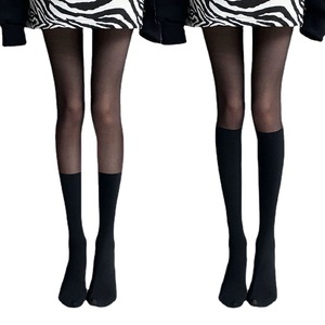 Women's Faux Calf Tights Thin Transparent Cotton Color Blocking Shaping For Spring Autumn JK Style - Product Image 5