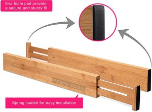 Diviseurs de tiroirs en bambou - Pack de 4 organisateurs de tiroirs extensibles pour cuisine, chambre, salle de bain et bureau - Product Image 6
