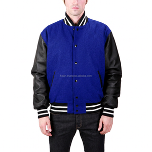 KVJ12 Custom Men's American College Chaqueta de lana Varsity Invierno Letterman Estilo Bordado Sin cuello Mangas de cuero teñido - Product Image 3