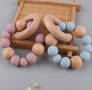 แหวนถักทำจากไม้บีชธรรมชาติสำหรับเด็กทารกสร้อยข้อมือลูกปัดซิลิโคนแบบนิ่มไม่มี BPA สำหรับเด็กทารกเกิดใหม่ - Product Image 6