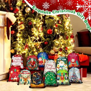 Sacs cadeaux de Noël 11,8 pouces, sacs à dos à cordon pour emballer les cadeaux de Noël, les biscuits, les friandises et les décorations de Noël - Product Image 4