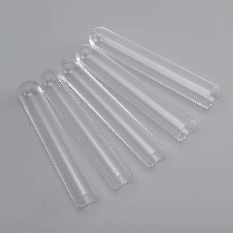Tubo de ensaio de plástico PS, tubo de ensaio de plástico transparente com boca plana e fundo redondo, tubo de ensaio de plástico transparente, vendido por saco