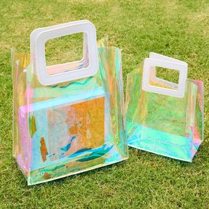 Transparent Iridescent PVC Tote Bag Square Reusable Waterproof Cosmetic Packaging Gift Bag Mixed Colors - Product Image 1