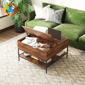 Farmhouse <b>Coffee</b> <b>Table</b> Storage Dark <b>Walnut</b> Black Metal W/Hidden Compartment Eco-Friendly Easy Assembly Living Room Furniture - Product Image 3