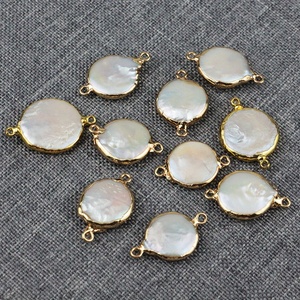 LS-A582 nouvelle arrivée! Pierres naturelles pour la fabrication de bijoux, breloques connecteurs de perles d'eau douce, plaqué or, forme ronde, 2020 - Product Image 1