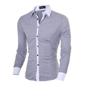 Camicia da uomo nuova camicie a <span class=keywords><strong>maniche</strong></span> lunghe maschili bianche <span class=keywords><strong>nere</strong></span> camicie eleganti Slim Fit a tinta unita <span class=keywords><strong>con</strong></span> bottoni - Product Image 2