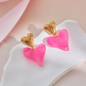 Pendientes grandes con forma de corazón estilo vintage, estilo Hong Kong, accesorios de resina modernos y sencillos para la primavera de 2026. - Product Image 3