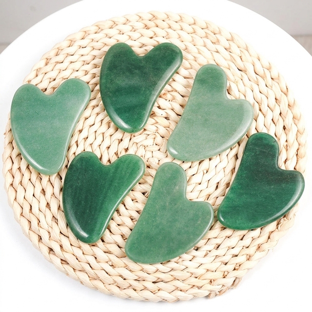 Wholesale Natural Green Aventurine Gua Sha Tool Heart Shape Jade Stone Facial Massager Scraping Board for Lifting Skin Care Gift