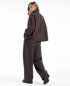 Conjunto de Dos Piezas para Mujer con Logotipo Personalizado, Chaqueta Vintage con Botones de Nudo y Pantalones Anchos con Cordón Ajustable - Product Image 2